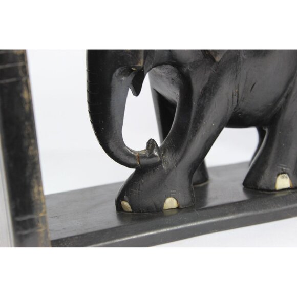 Hand Carved Wooden Elephant Bookends, Vintage Wood Book Ends, Carved Elephant De - Picture 13 of 13